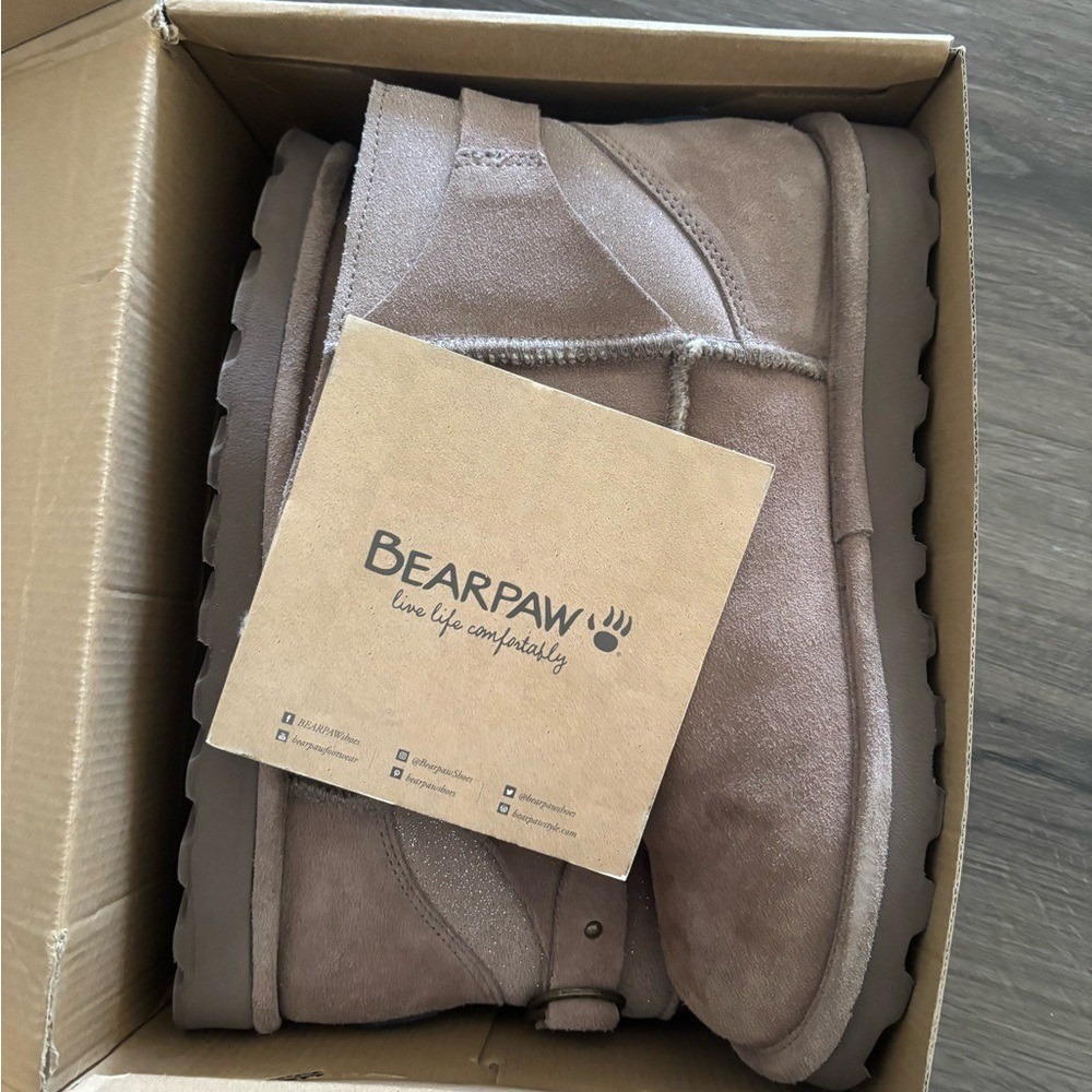 Bearpaw Betty Ankle Boots Size 12 Women Taupe Caviar Suede Shimmer Buckle 2713W - Picture 8 of 9
